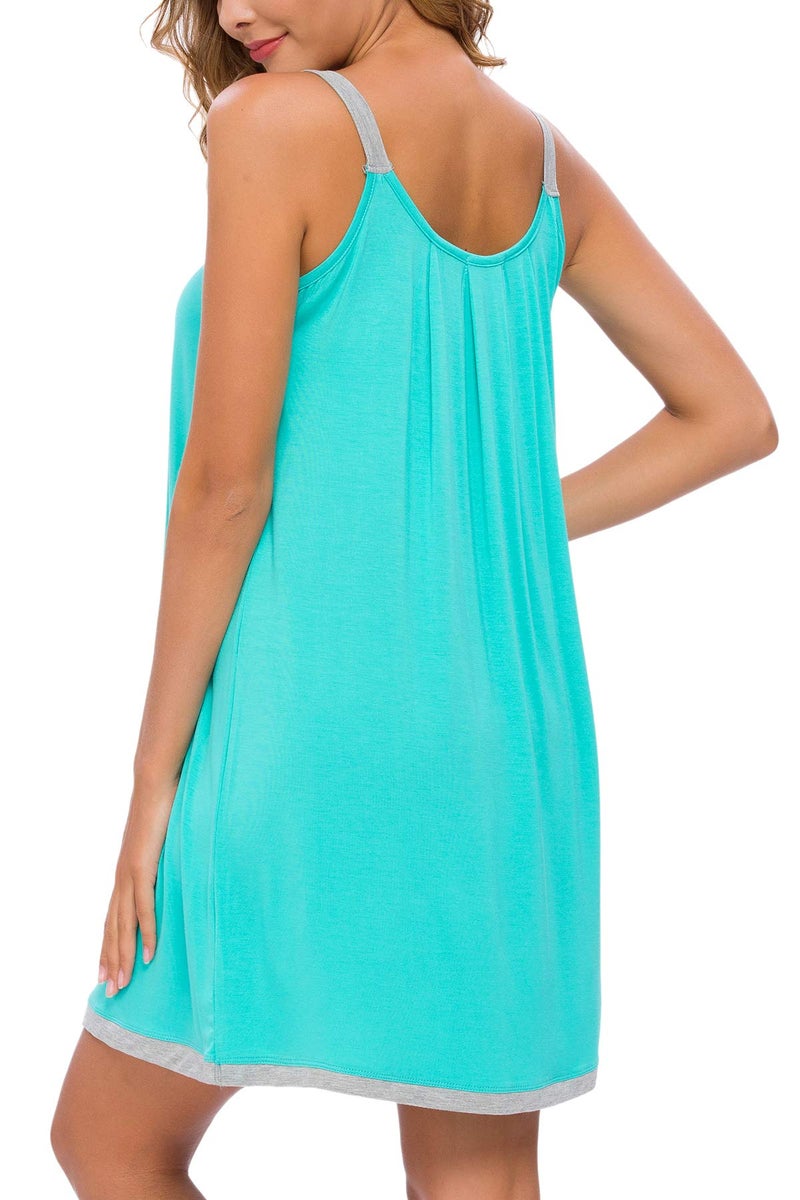 AVIIER Womens Nightgown Soft Cotton Sleeveless Sleep Shirts Wide Strap Nightshirts Full Slip Sleepwear Green S - Image 4